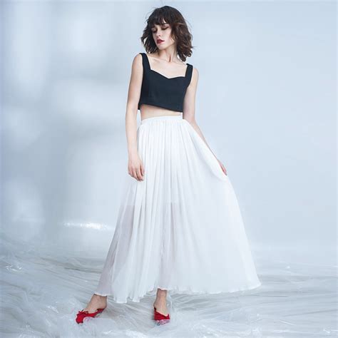 white long skirt personalized a line floor length chiffon skirt sexy beach style skirts women