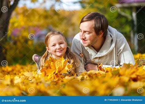 Father And Daughter Outdoors At Autumn Day Stock Image Image Of