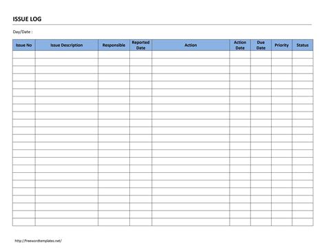 Issue Log Template