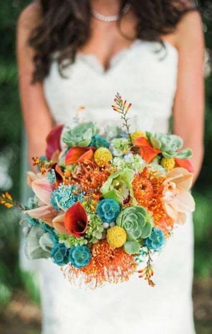 64 Ideas Wedding Colors Orange Turquoise Bridal Bouquets Orange