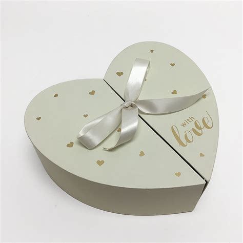 Ivory Heart Shape Flower Box With Ribbon Opens From Middle Nested Heart