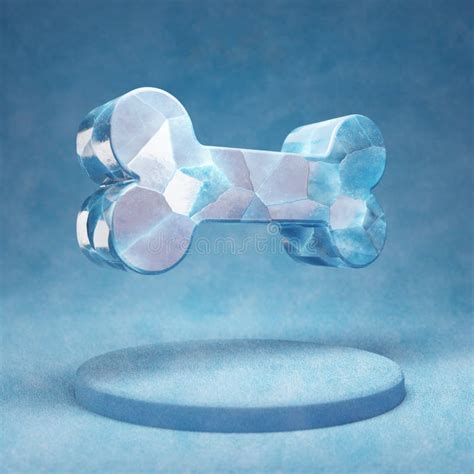 Bone Icon Cracked Blue Ice Bone Symbol On Blue Snow Podium Stock