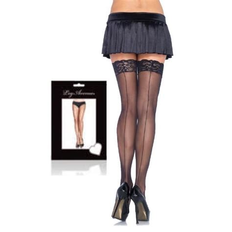 Sheer Stockings Back Seam Lace Top Os Black On Fantasyplayground
