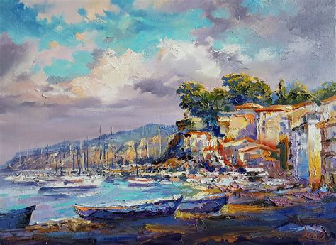 Painting Sorrento Cityscape Amalfi Coast Original Oil Landscape By