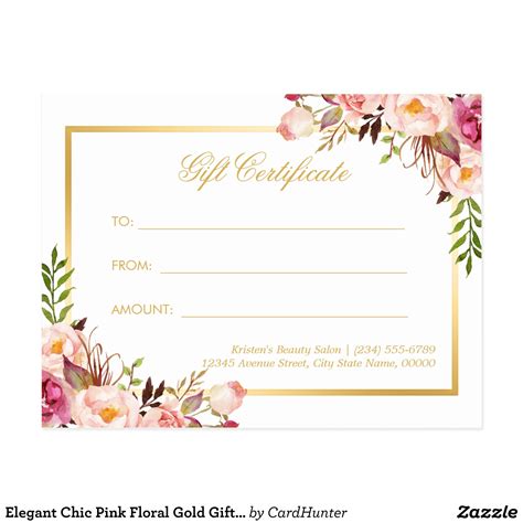 Elegant Chic Pink Floral Gold T Certificate Postcard