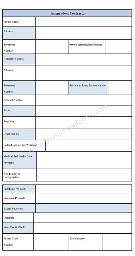 Independent Contractor Form Sample Forms Independent Contractor