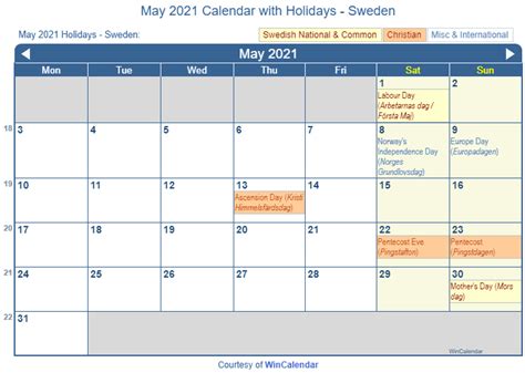 Print Friendly May 2021 Sweden Calendar For Printing
