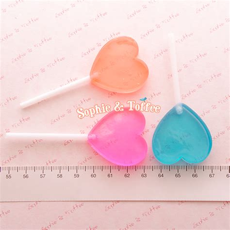 Fake Heart Candy Lollipops Decoration Clear 35mm 6 Pieces Sophie