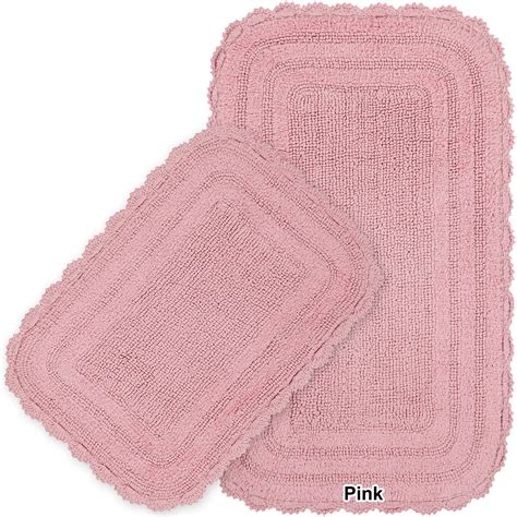 Mandara 2 Piece Reversible Cotton Bath Mat Set With Crochet Lace