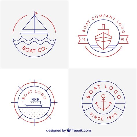 Pack De Logos Lineales Con Barcos Decorativos Vector Gratis