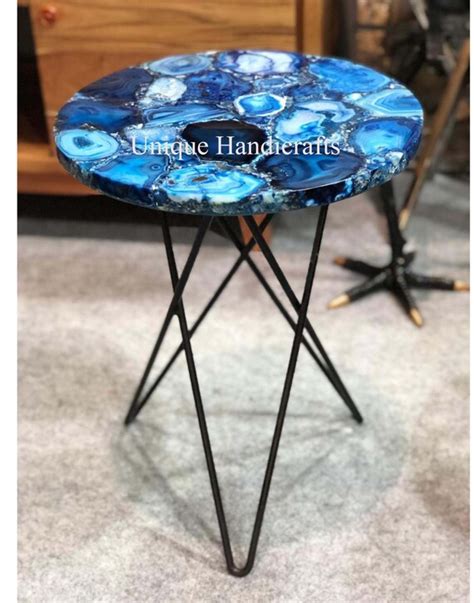 Marble Blue Top Coffee Table Agate Precious Stone Cafeteria Etsy