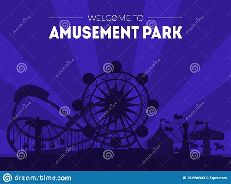 Welcome To Amusement Park Banner Template Night Carnival Funfair