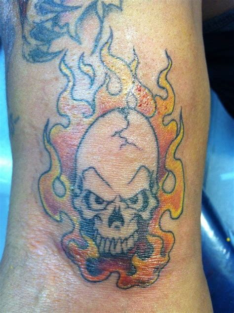 Skull And Flames Tattoo By Lucky At Tattoo Charlies Preston Hwy