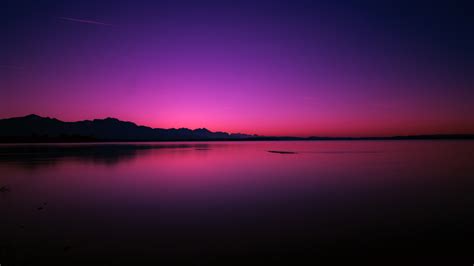 Sunset Wallpaper 4k Lake Dusk Purple Sky