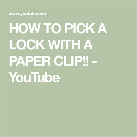 Sep 13, 2020 · in a pinch, you could fashion some lock pics with a paper clip, bobby pin, or even windshielder wiper blades. HOW TO PICK A LOCK WITH A PAPER CLIP!! - YouTube | Clip, Youtube