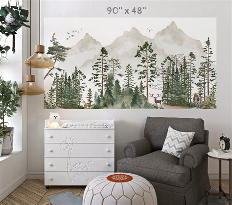 Forest Wall Mural Peel N Stick Wallpaper Pine Tree Woodland Etsy