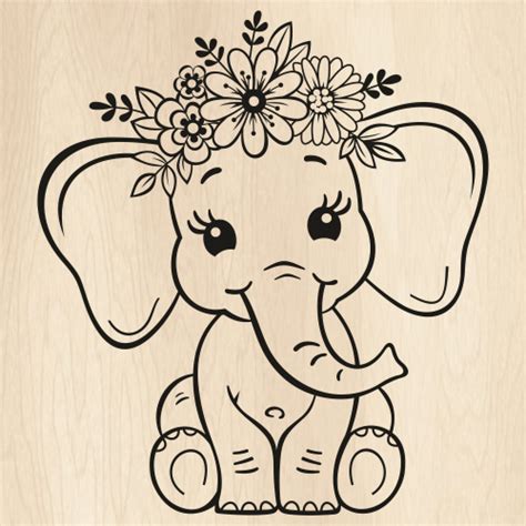 Baby Elephant Svg Floral Elephant Png Elephant With Floral Crown