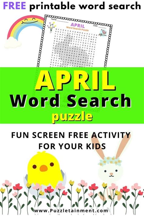 April Word Search Puzzle Free Printable Pdf Puzzletainment Publishing