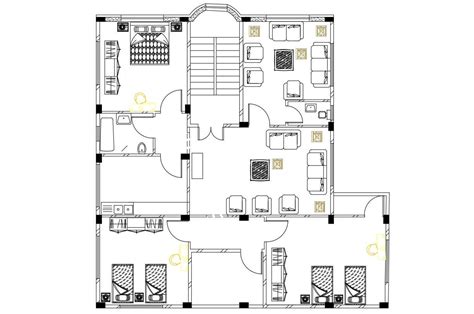3 BHK House Furniture Layout Plan Design DWG File Cadbull