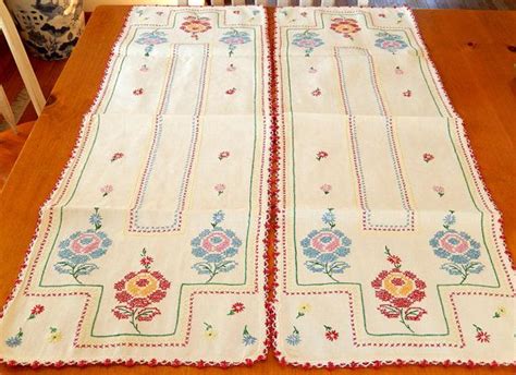 2 Hand Embroidered Table Runners Vintage Table Linens Etsy