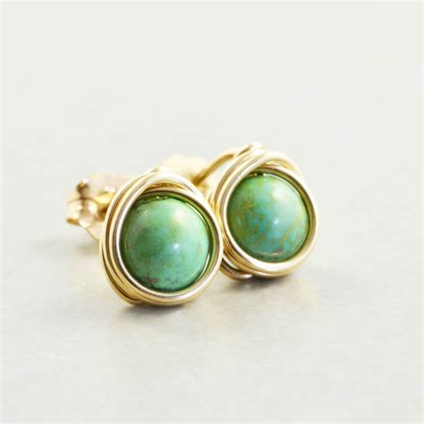 Turquoise Post Earrings Green Turquoise Studs Turquoise Etsy