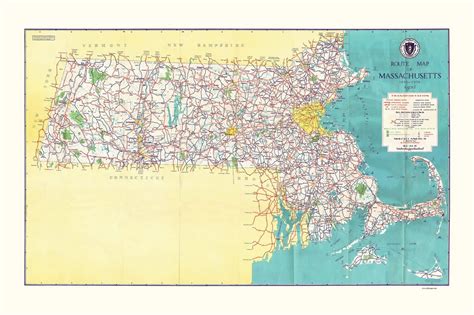 Massachusetts 1955 State Highway Map Reprint Old Maps