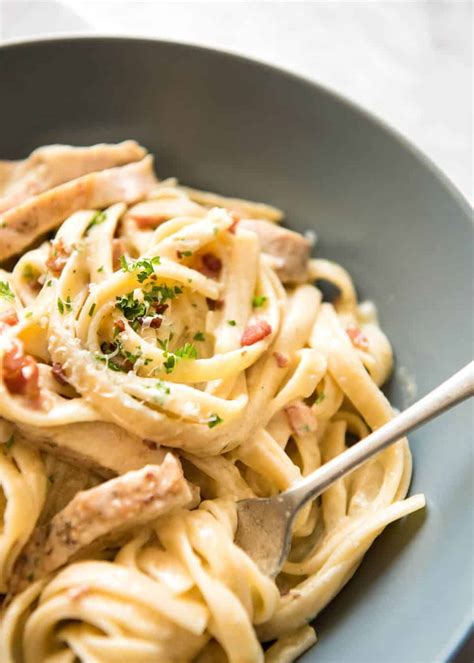 While pasta is cooking, melt butter in large saucepan and add garlic and chives. Creamy Chicken and Bacon Pasta | RecipeTin Eats