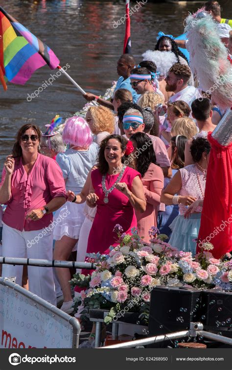femke halseman gemeente amsterdam boat gaypride canal parade boats amsterdam stock editorial