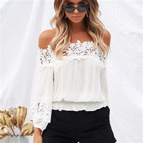 Sexy Lace Blouse 2018 Summer Women Off Shoulder Blouses Shirts White