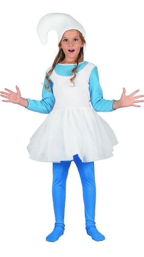 Girls Blue Elf Smurfette Costume Blue Smurf Girls Fancy Dress Costume