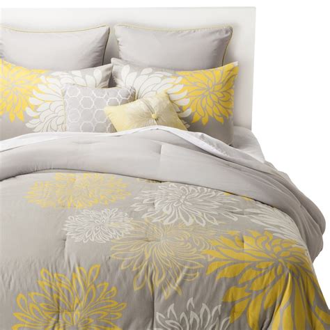 Opulent royal purple damask duvet covers are finished with velvet cording. The Anya 8-Piece Floral Print Bedding Set in gray and ...