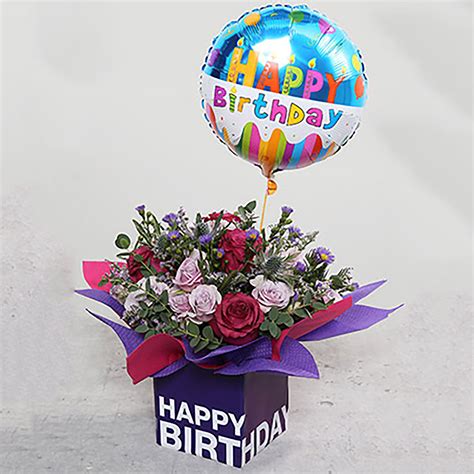 Online Birthday Flower Arrangement With Balloon T Delivery In