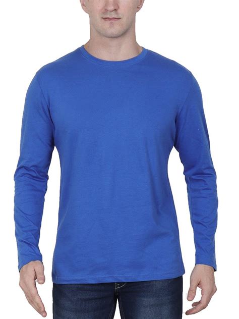 Plain Mens Royal Blue Full Sleeve Round Neck T Shirt Crazy Punch