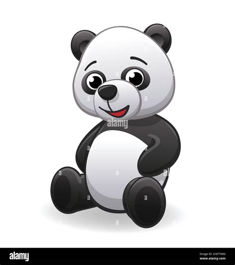 Lindo Personaje Animado Panda Vector Sentado Aislado En Blanco