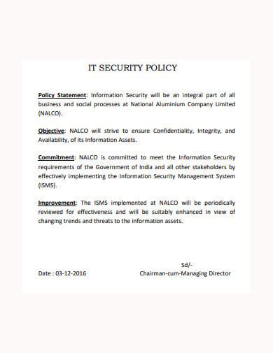 Free 10 It Security Policy Templates In Ms Word Pdf