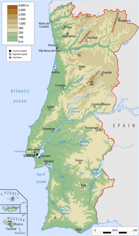 Kaart Van Portugese Steden Grote Steden En Hoofdstad Van Portugal
