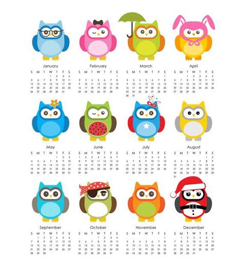 Owls 2014 Calendar Printable 5x7 And 8x10 Sheet By Eloycedesigns Owl