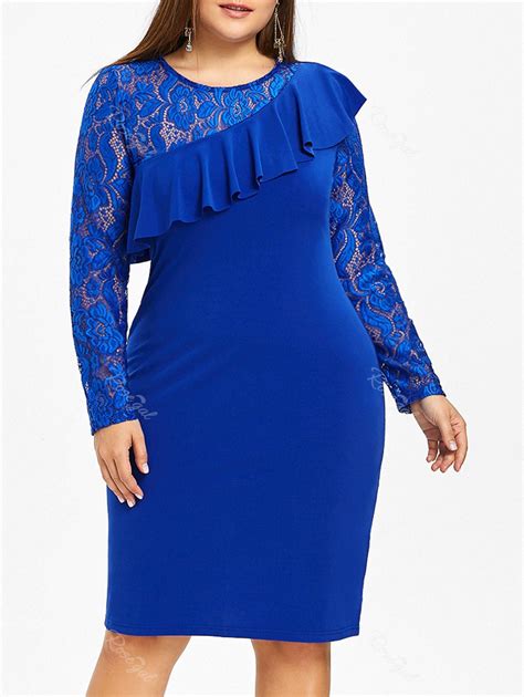OFF Lace Panel Ruffle Plus Size Bodycon Dress Rosegal