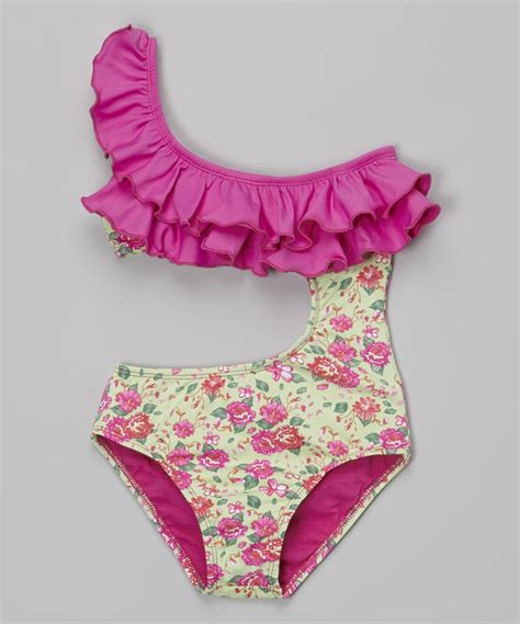 Lemons And Limes Kids Swimwear Pink Blossom Asymmetrical One Piece