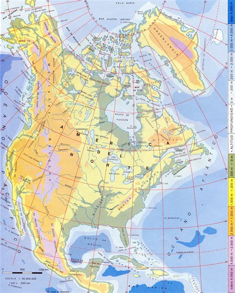 mapa físico de américa del norte tamaño completo