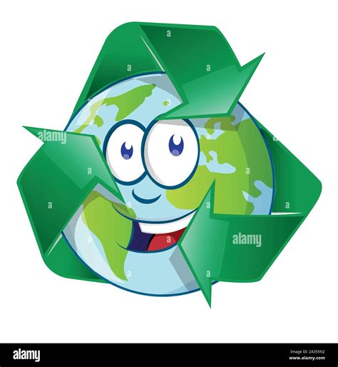 Planeta Tierra personaje de caricatura en símbolo recyclin Imagen