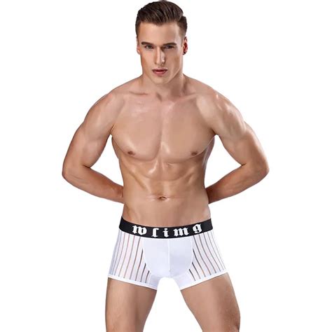 Mens Boxers Shorts Patchwork Cotton Mesh Striped Panties Sexy U Convex Pouch Underpants