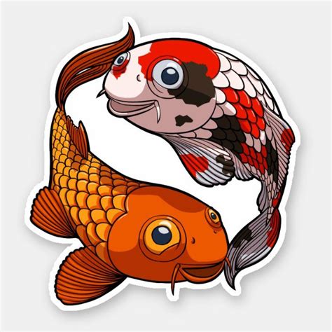 Two Koi Carp Fish Friends Swimming Cartoon Sticker Zazzle Swimming