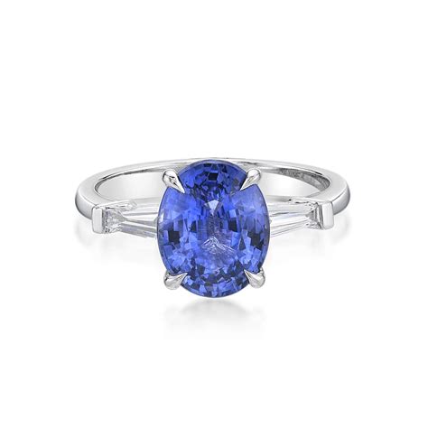 Oval Ceylon Sapphire Trilogy Ring Diamonds Intl