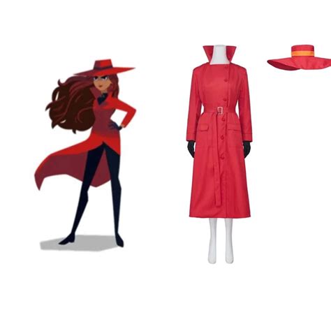 Anime Carmen Sandiego Cosplay Costume Uniform Full Set Red Outfits
