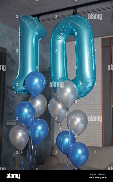 Ten Year Old Blue Balloon White And Blue Balloons Word 10 Written