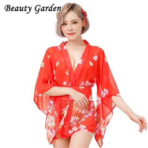 Beauty Garden Printing Floral Kimono Robes Bow Sexy Mini Length Robe Half Sleeve Summer
