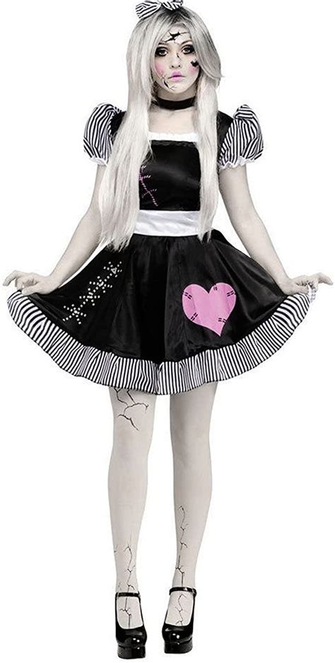 Surepromise Women Black Zombie Ghost Broken Doll Dress Cosplay Party