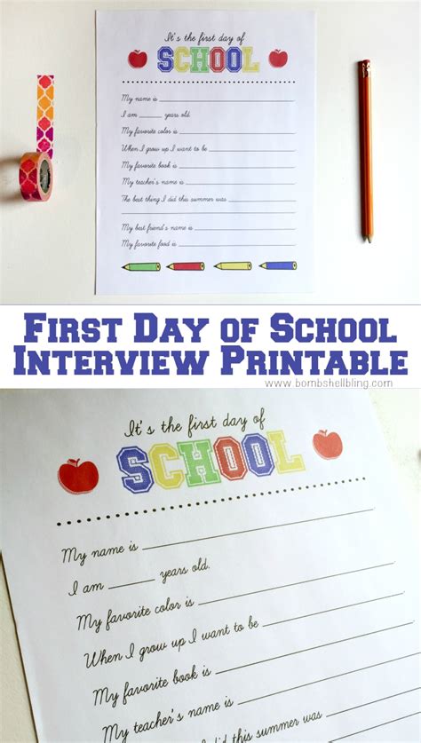 Free First Day Of School Interview Printable