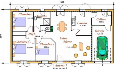 Plan de maison plain pied 2 chambre avec garage Idées de travaux